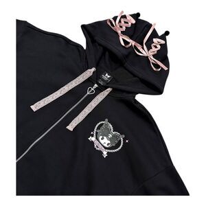 Sanrio Kuromi Lolita Lace 3D Ear Hoodie Large Black & Pink Hot Topic Exclusive